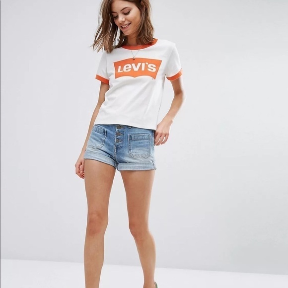 Levi's Rigid Orange Tab High Waist Button Front Denim Shorts - Picture 10 of 10